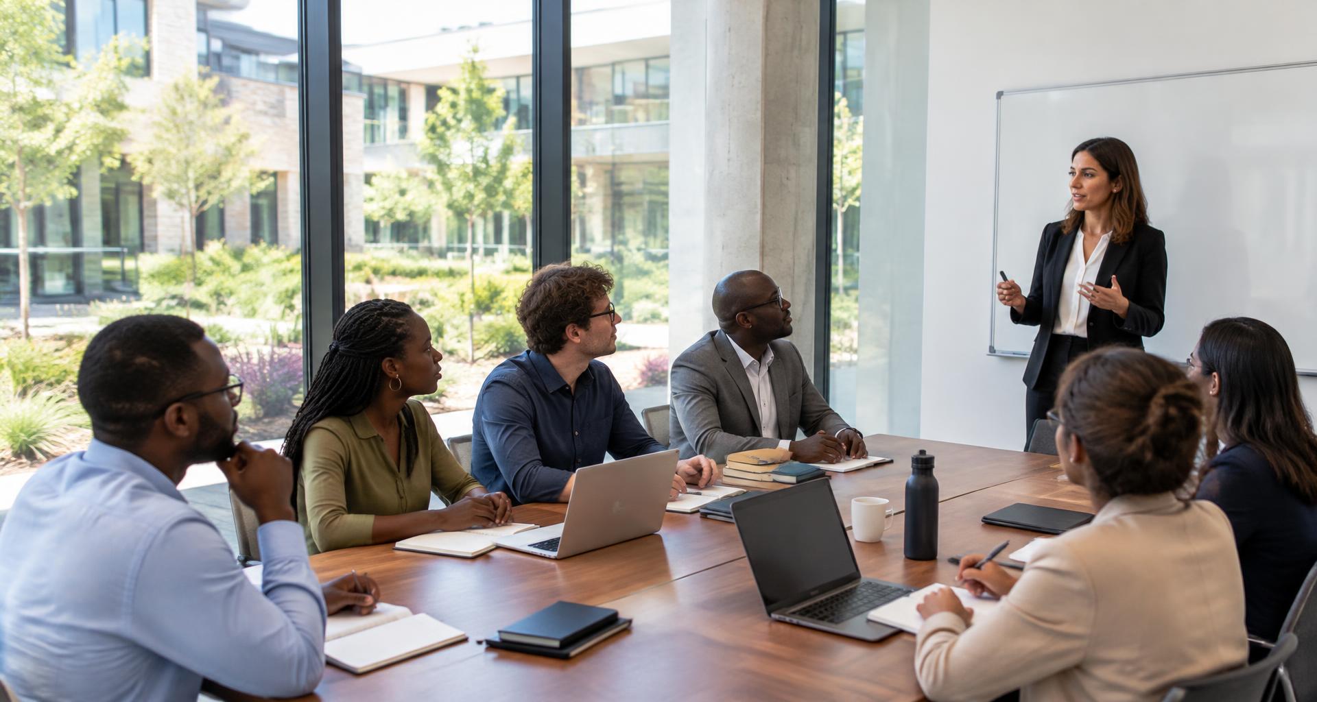 Executives learning together at a professional language seminar